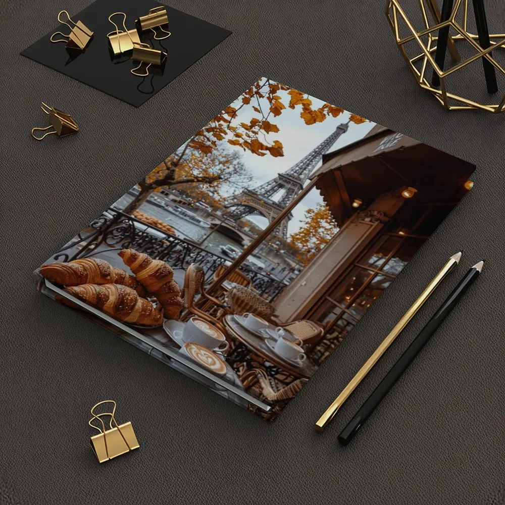Paris Cafe Croissants Eiffel Tower Autumn View – Notebooks