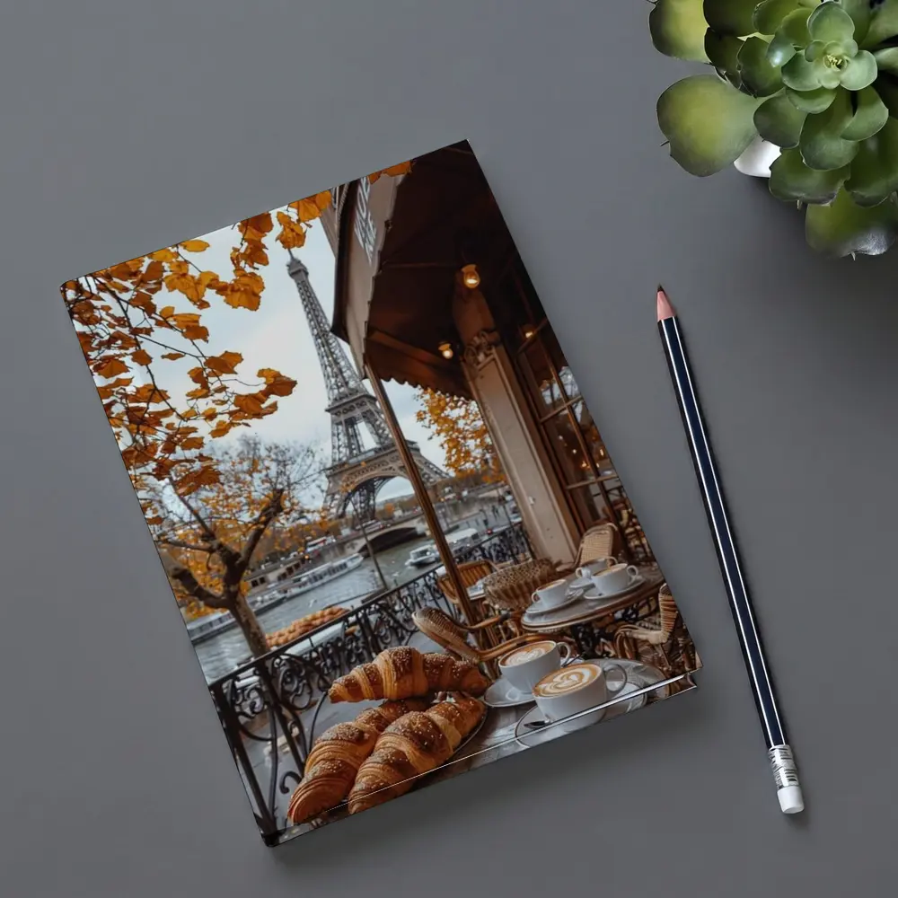 Paris Cafe Croissants Eiffel Tower Autumn View – Notebooks