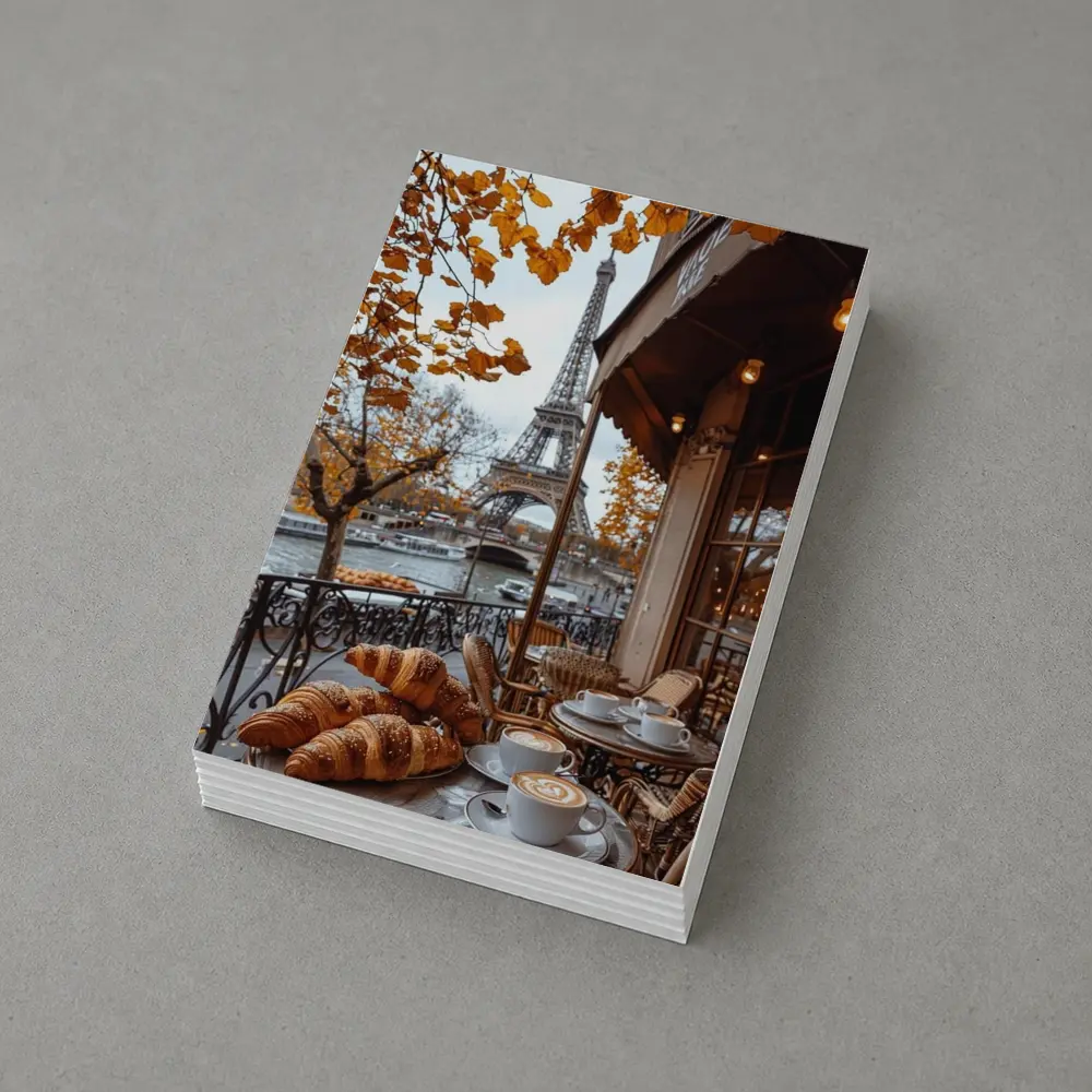 Paris Cafe Croissants Eiffel Tower Autumn View – Postcards