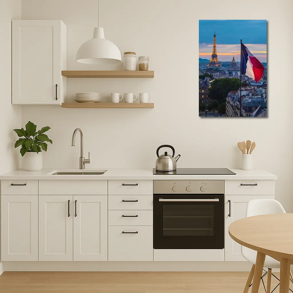 Eiffel Tower Paris Skyline French Flag Sunset – Wall Art