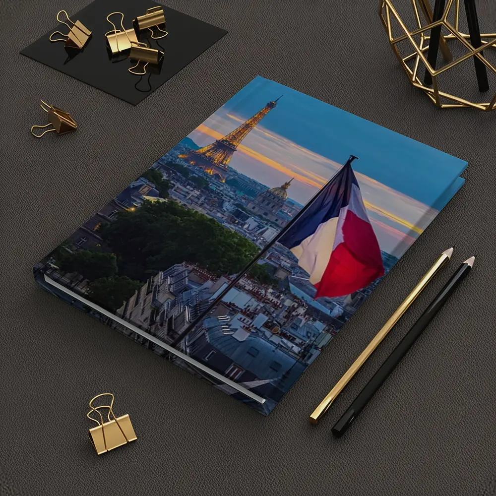 Eiffel Tower Paris Skyline French Flag Sunset – Notebooks