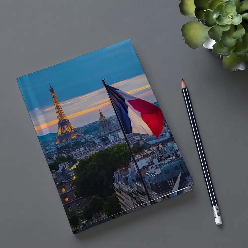 Eiffel Tower Paris Skyline French Flag Sunset – Notebooks