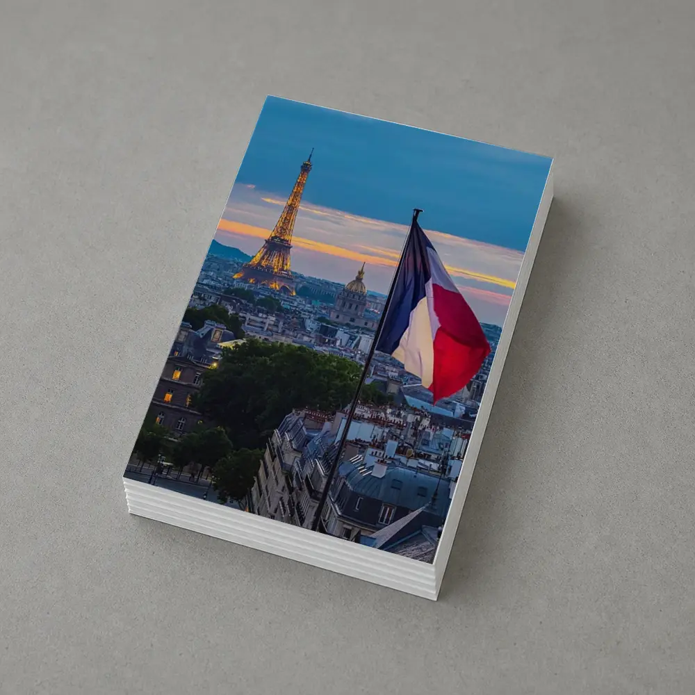 Eiffel Tower Paris Skyline French Flag Sunset – Postcards