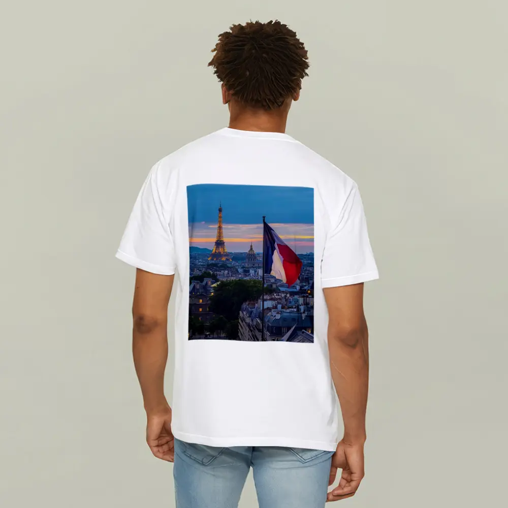 Eiffel Tower Paris Skyline French Flag Sunset – T-Shirts