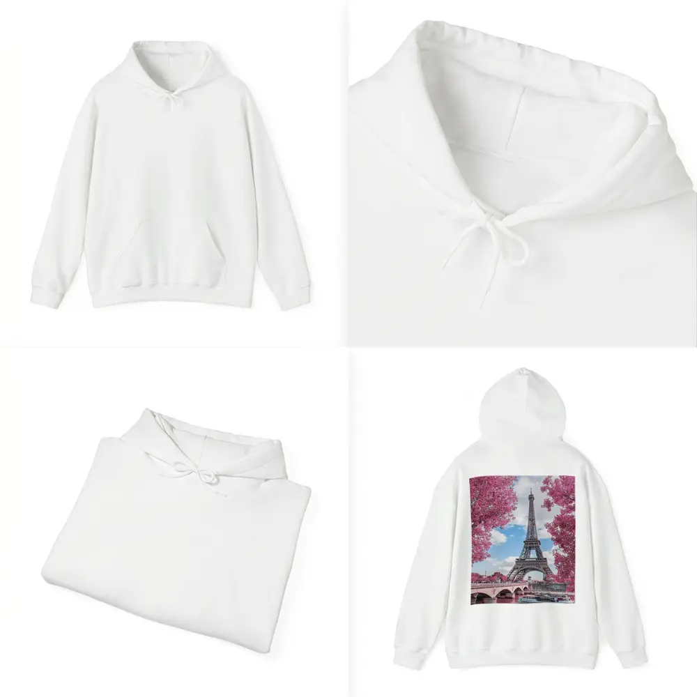Eiffel Tower Paris Pink Blossoms River View – Hoodies