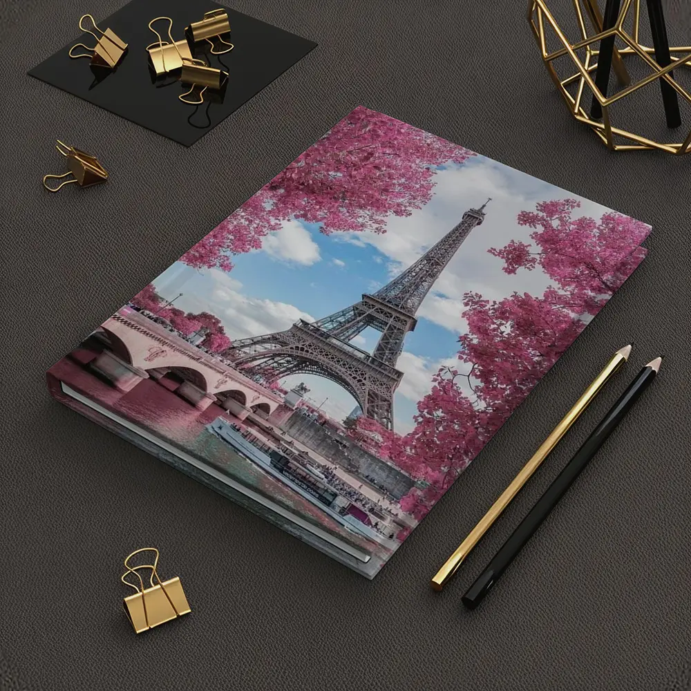 Eiffel Tower Paris Pink Blossoms River View – Notebooks