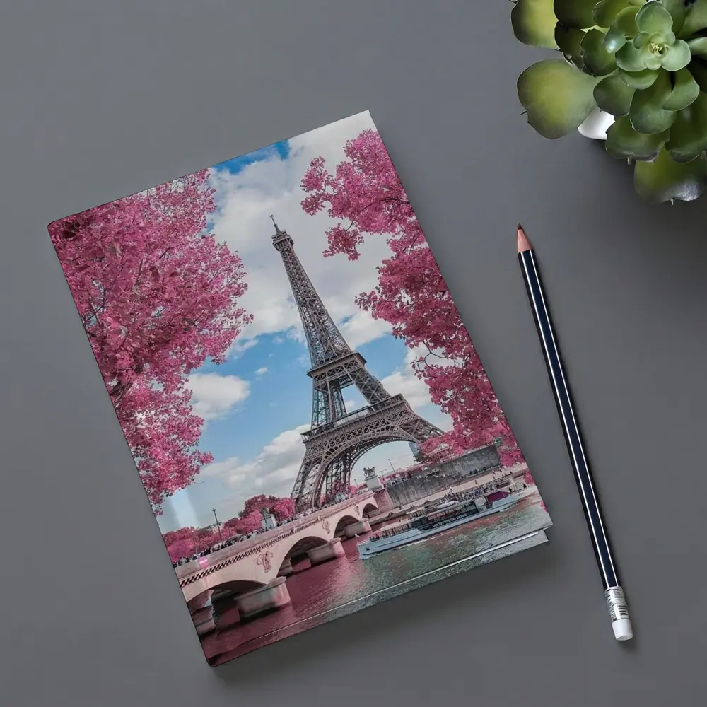 Eiffel Tower Paris Pink Blossoms River View – Notebooks