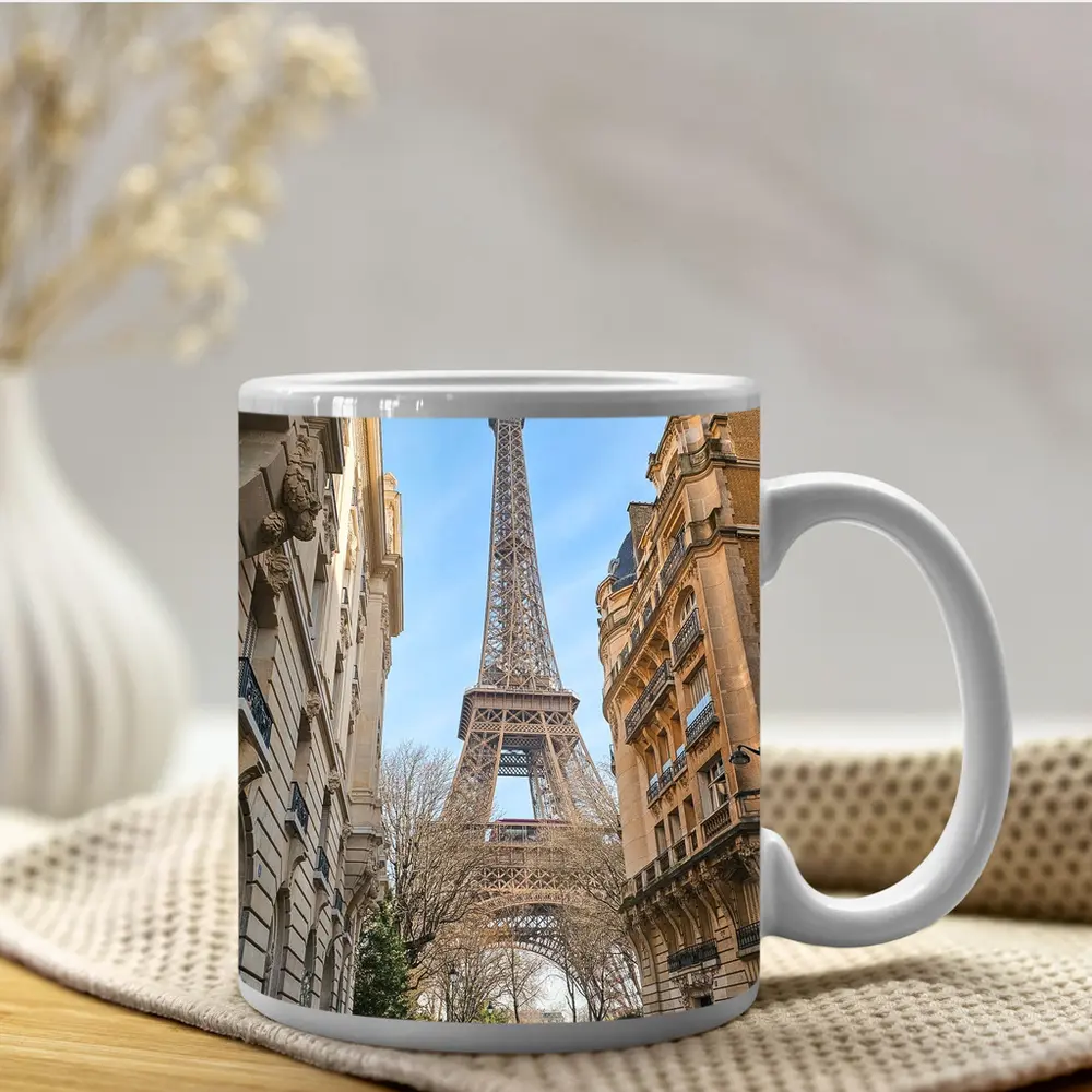 Eiffel Tower Paris Street View Blue Sky – Mugs
