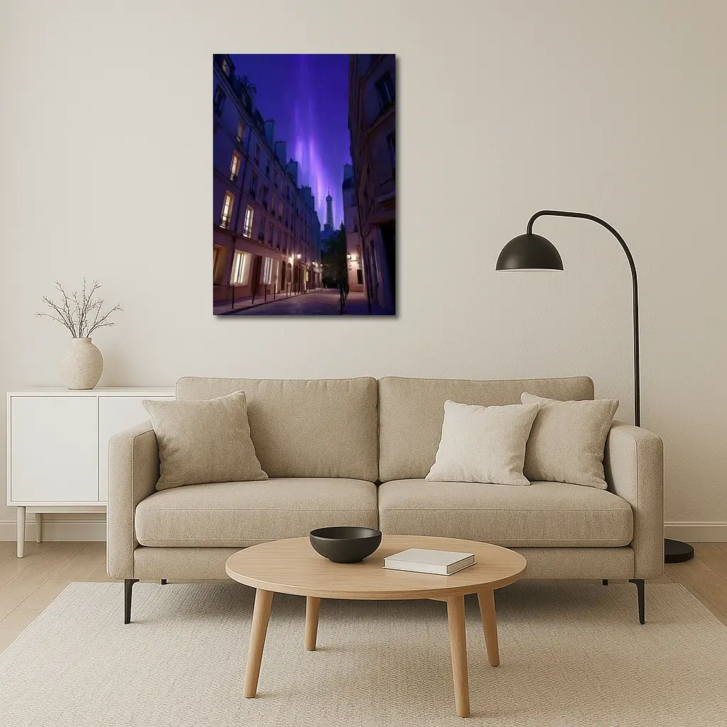 Eiffel Tower Paris Purple Night Sky Street – Wall Art