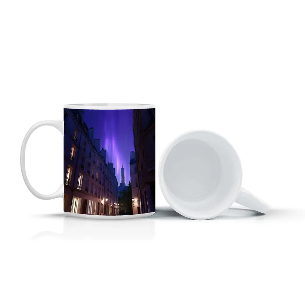 Eiffel Tower Paris Purple Night Sky Street – Mugs