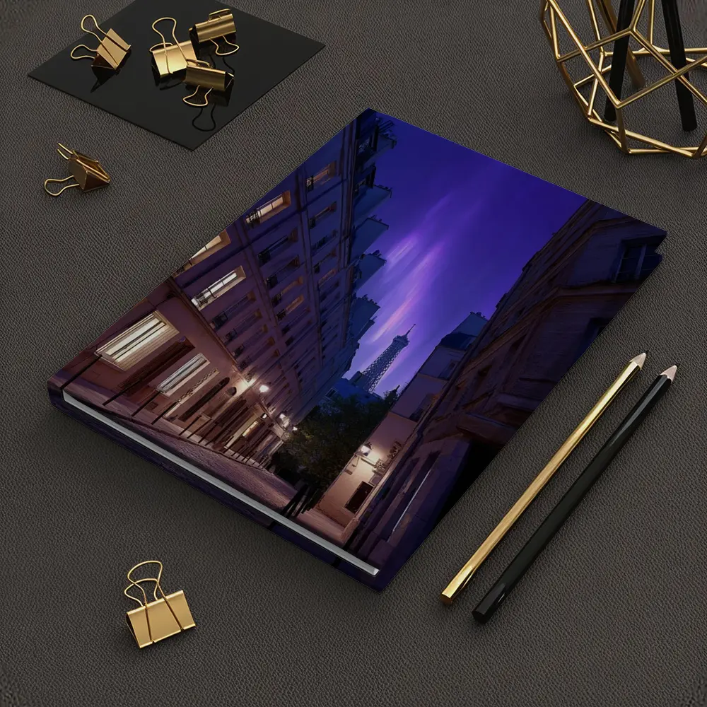 Eiffel Tower Paris Purple Night Sky Street – Notebooks