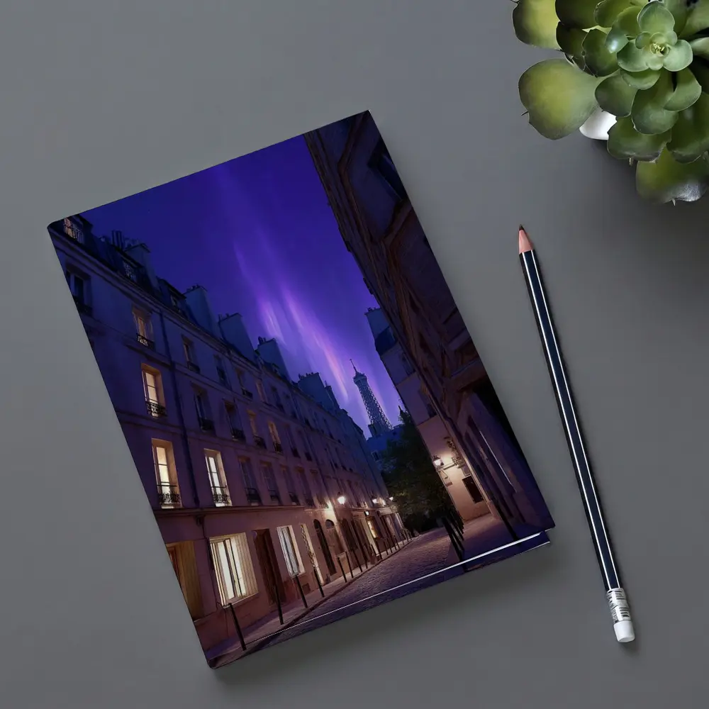 Eiffel Tower Paris Purple Night Sky Street – Notebooks