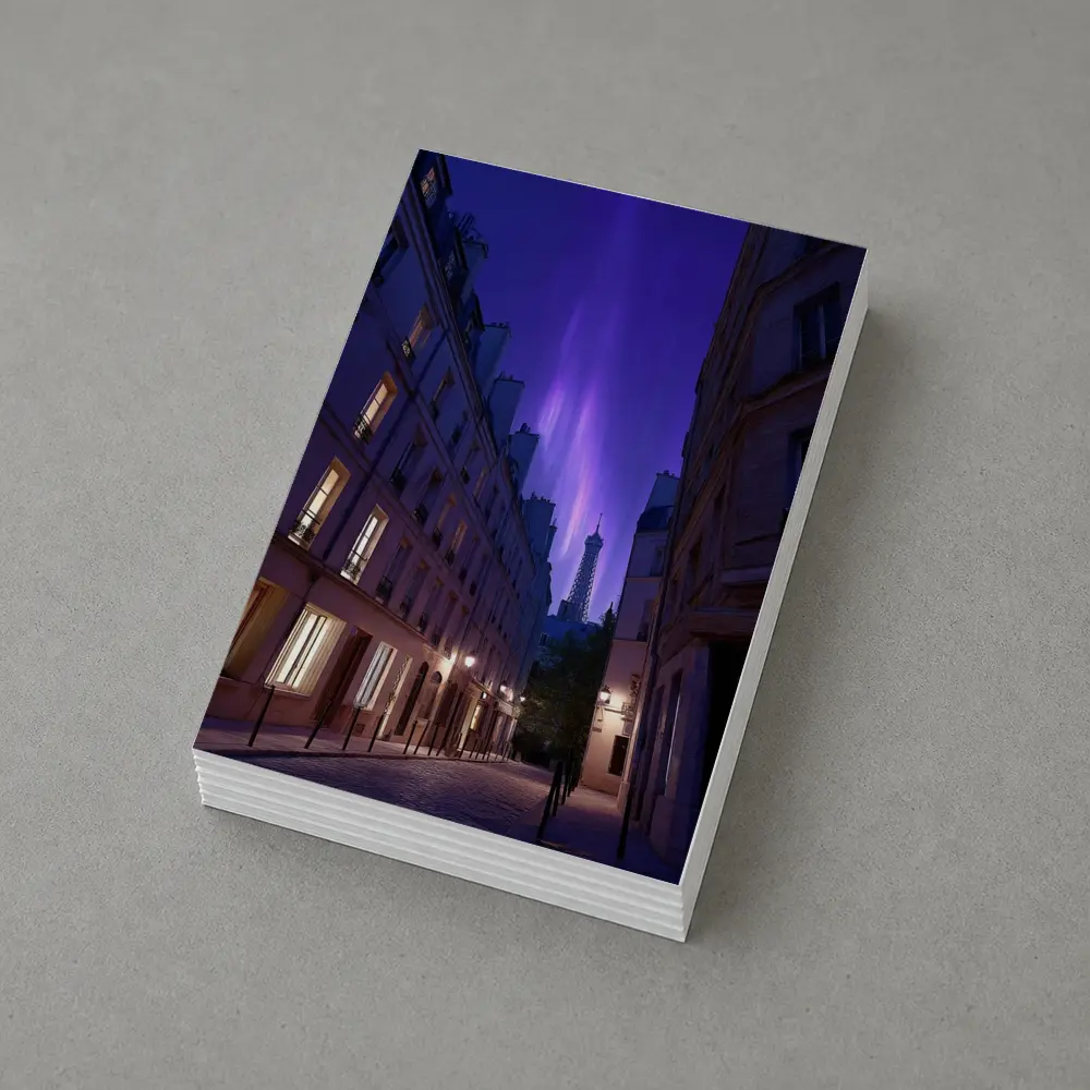 Eiffel Tower Paris Purple Night Sky Street – Postcards