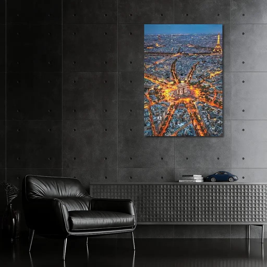 Arc de Triomphe Paris Aerial Night View – Wall Art