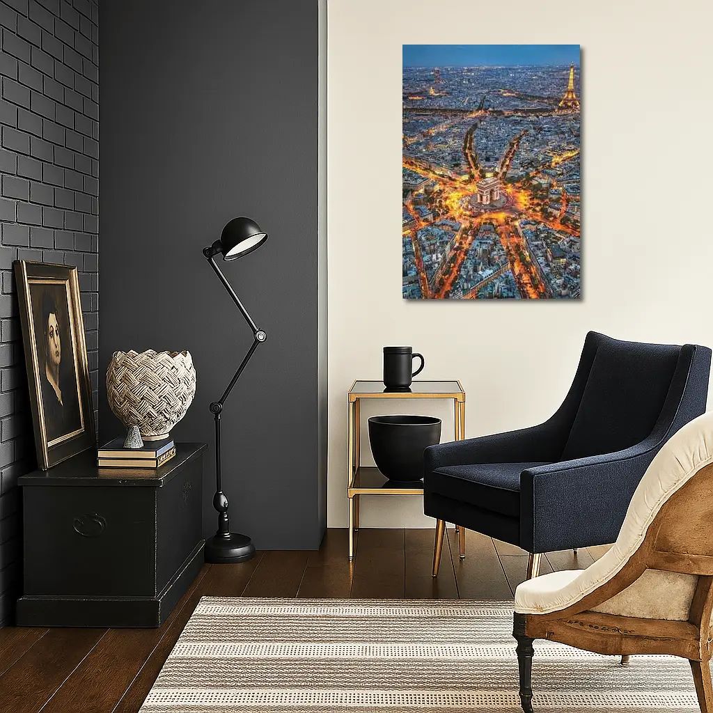 Arc de Triomphe Paris Aerial Night View – Wall Art