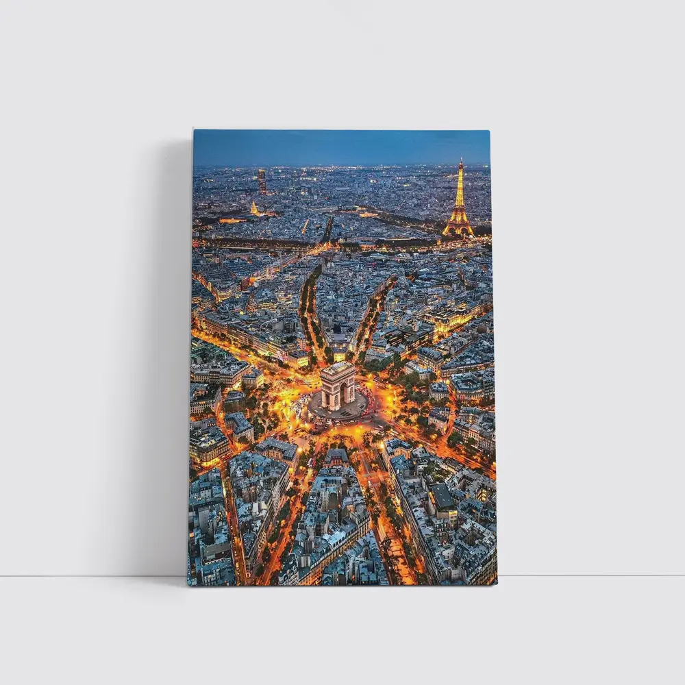 Arc de Triomphe Paris Aerial Night View – Wall Art