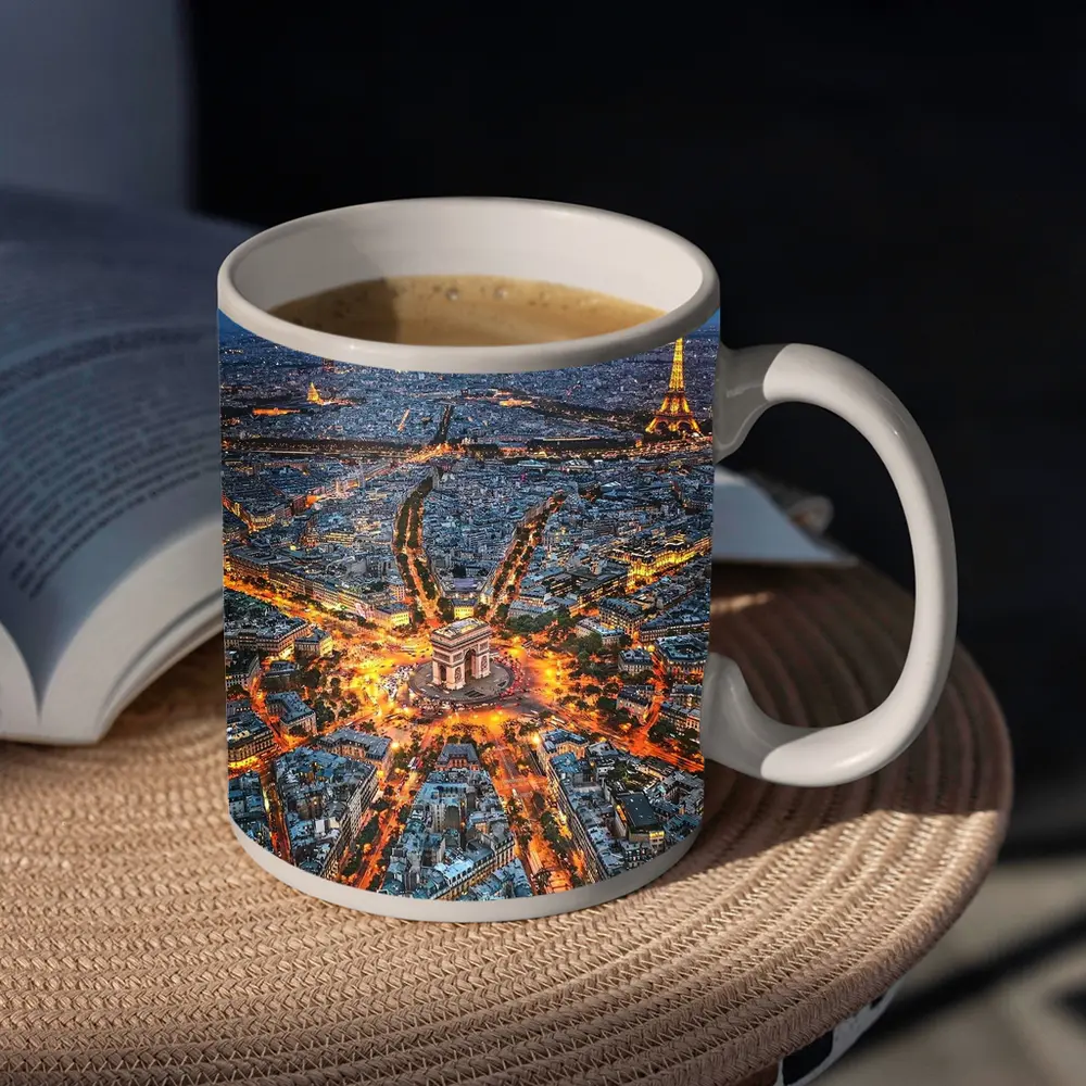 Arc de Triomphe Paris Aerial Night View – Mugs
