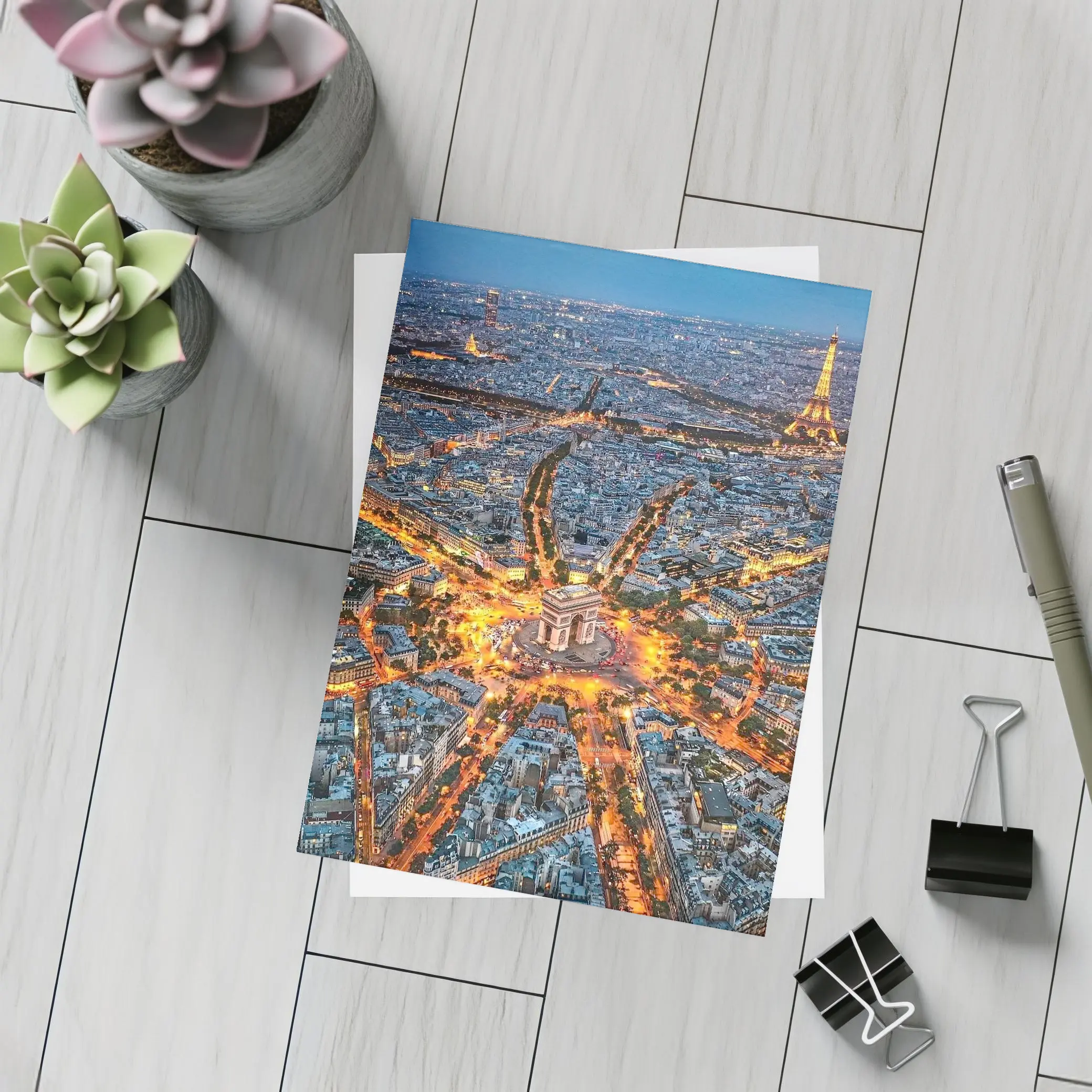 Arc de Triomphe Paris Aerial Night View – Postcards
