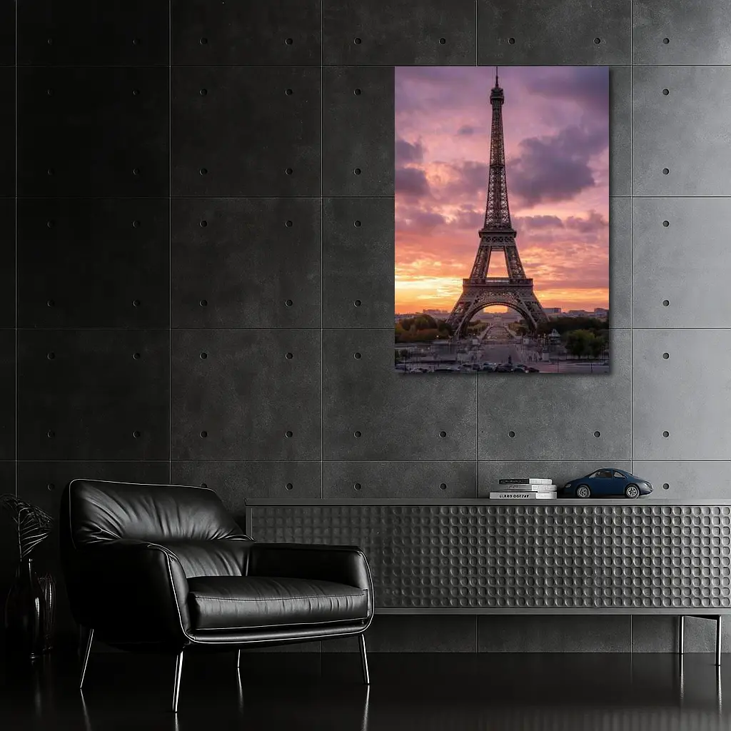 Eiffel Tower Paris Sunset Purple Sky – Wall Art