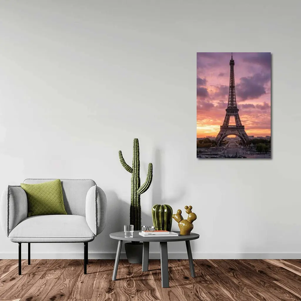 Eiffel Tower Paris Sunset Purple Sky – Wall Art