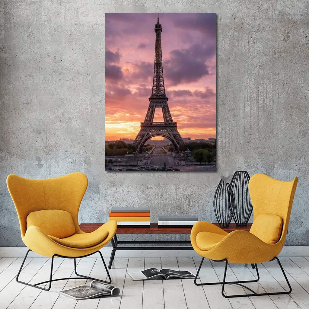 Eiffel Tower Paris Sunset Purple Sky – Wall Art