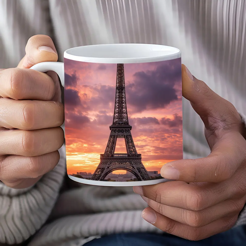 Eiffel Tower Paris Sunset Purple Sky – Mugs