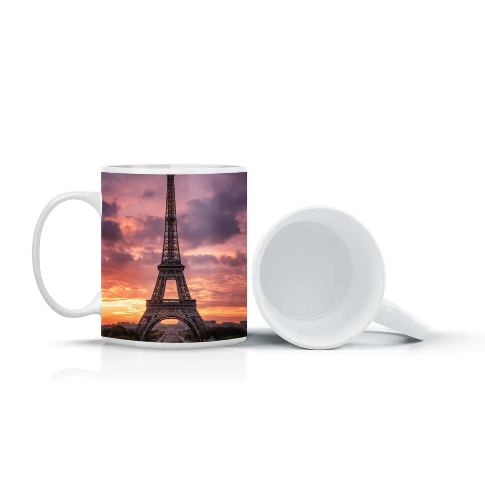 Eiffel Tower Paris Sunset Purple Sky – Mugs