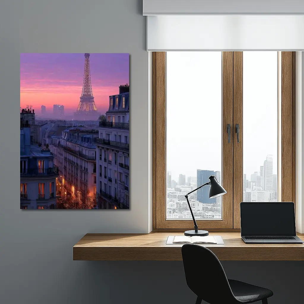 Eiffel Tower Paris Purple Sunset Cityscape – Wall Art