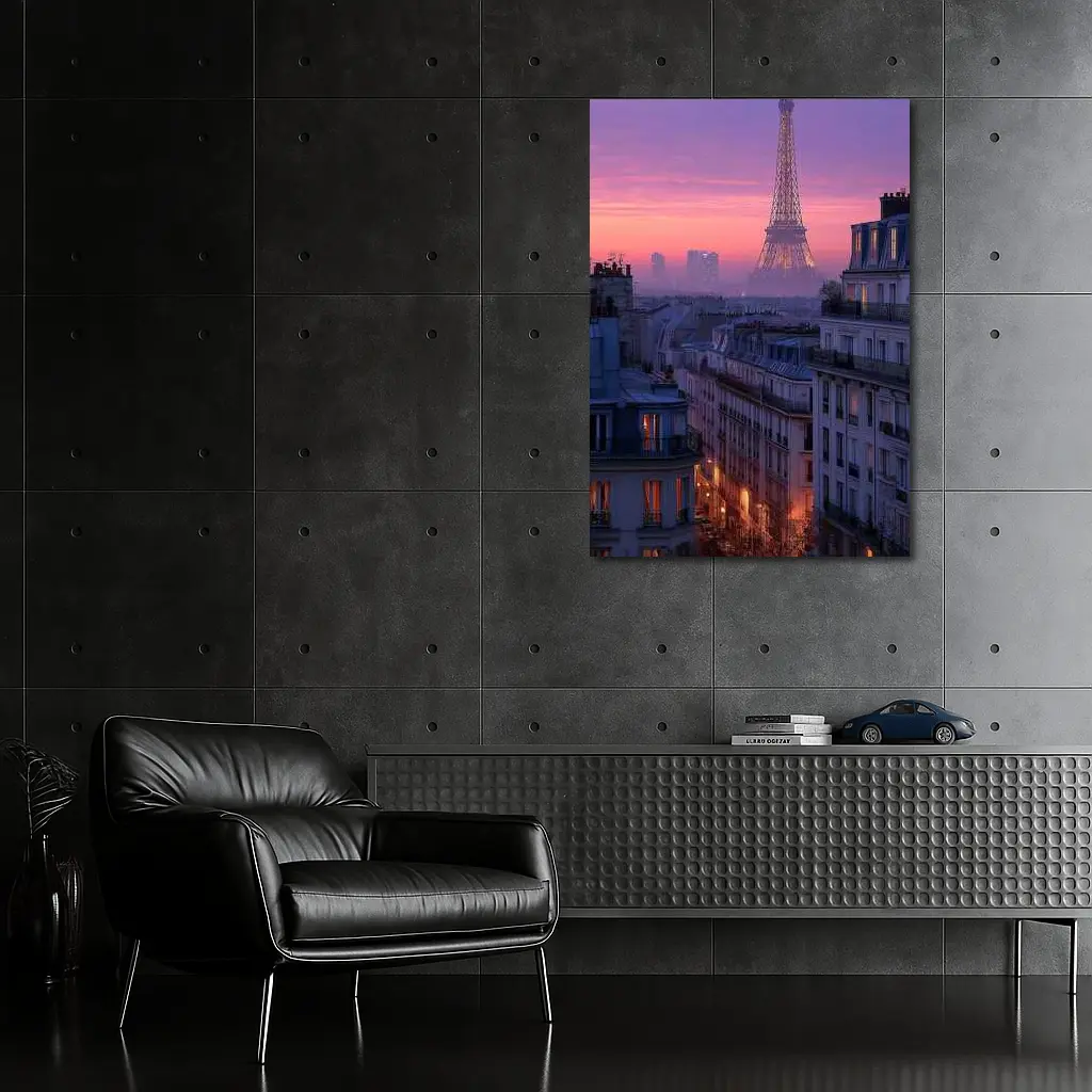 Eiffel Tower Paris Purple Sunset Cityscape – Wall Art