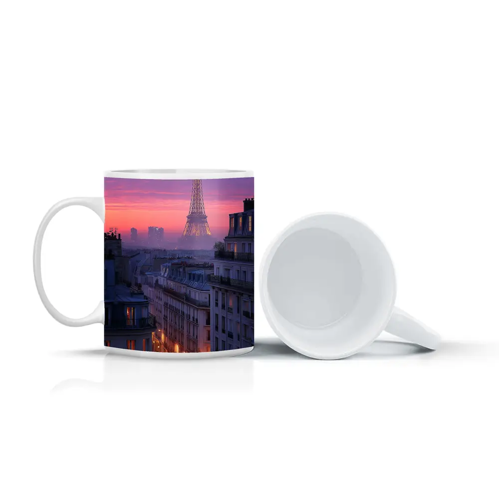 Eiffel Tower Paris Purple Sunset Cityscape – Mugs
