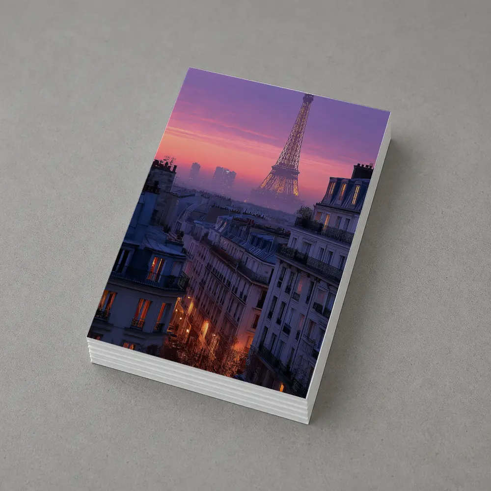 Eiffel Tower Paris Purple Sunset Cityscape – Postcards