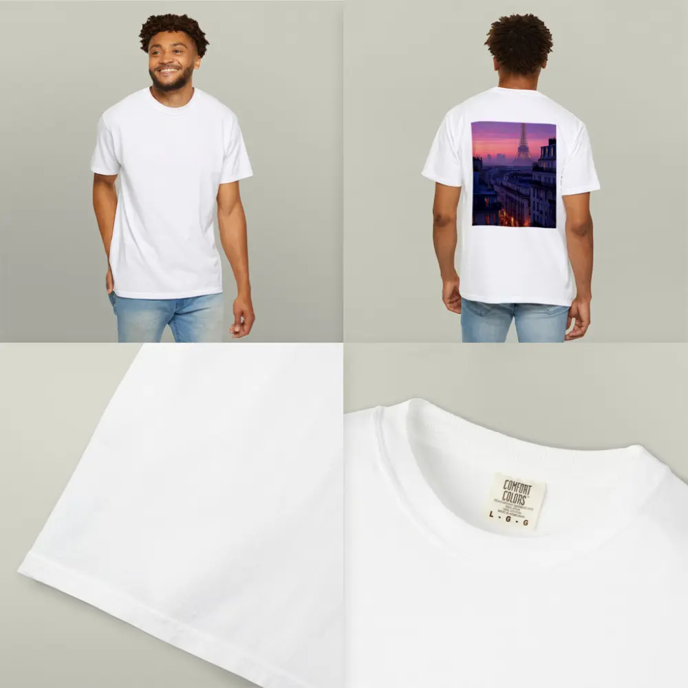 Eiffel Tower Paris Purple Sunset Cityscape – T-Shirts