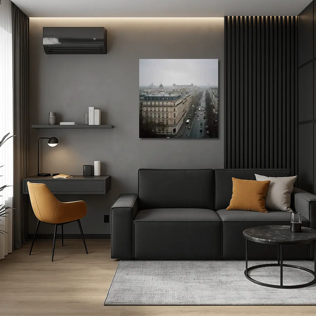 Paris Rooftop View Gray Overcast Boulevard – Wall Art