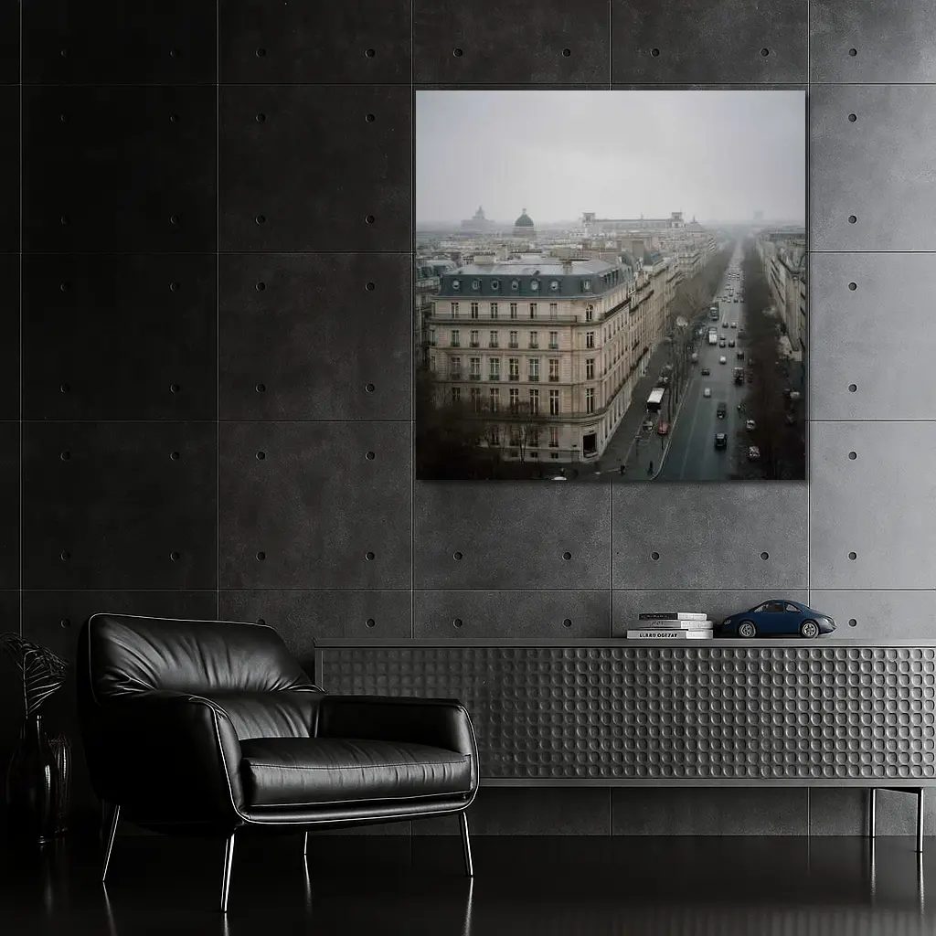 Paris Rooftop View Gray Overcast Boulevard – Wall Art