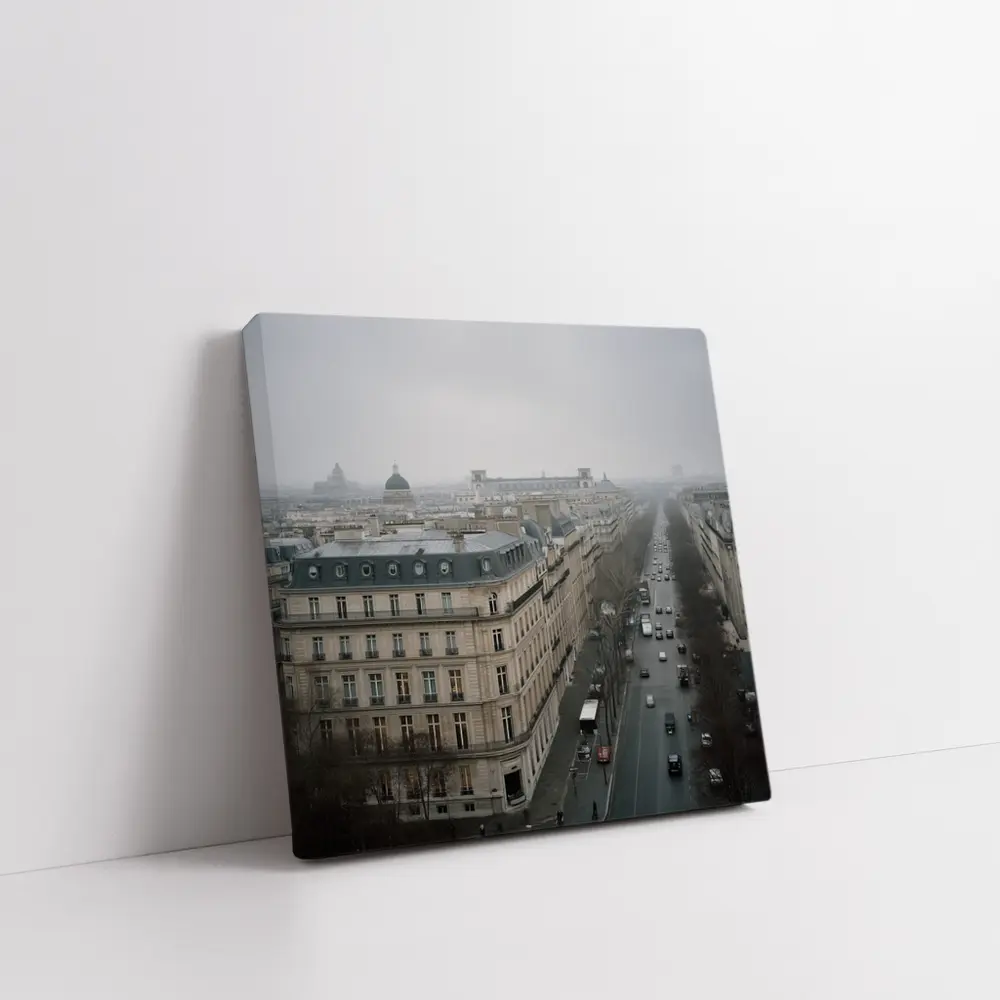 Paris Rooftop View Gray Overcast Boulevard – Wall Art