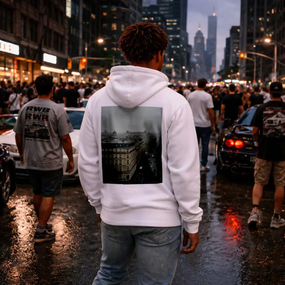 Paris Rooftop View Gray Overcast Boulevard – Hoodies
