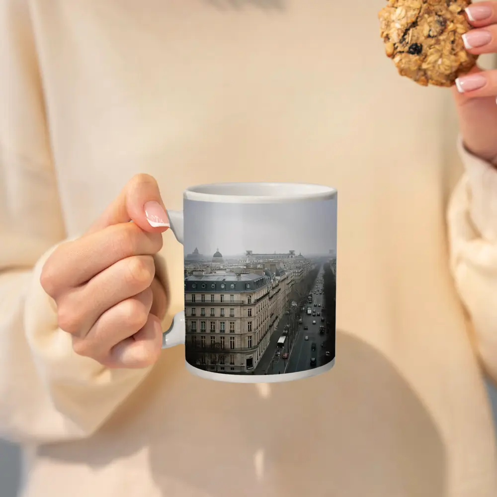 Paris Rooftop View Gray Overcast Boulevard – Mugs