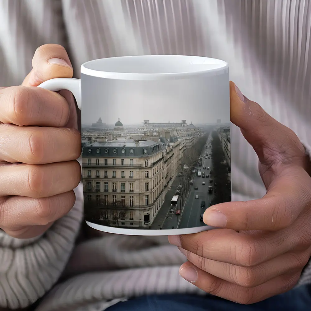 Paris Rooftop View Gray Overcast Boulevard – Mugs