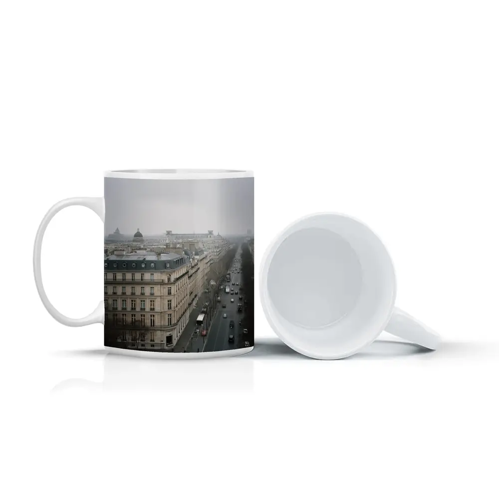 Paris Rooftop View Gray Overcast Boulevard – Mugs