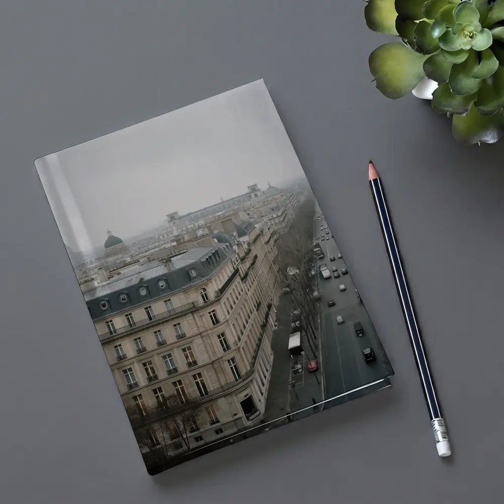 Paris Rooftop View Gray Overcast Boulevard – Notebooks