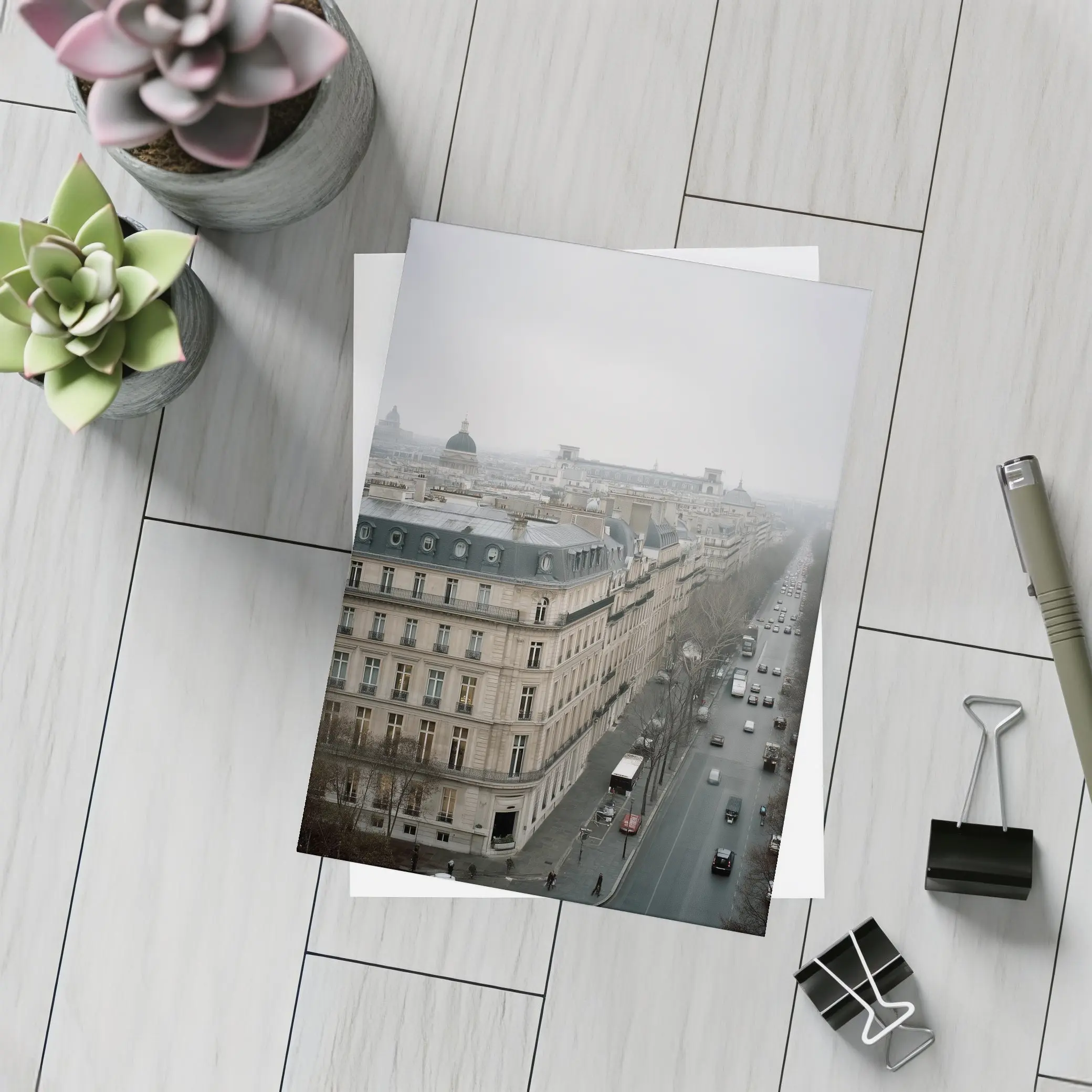 Paris Rooftop View Gray Overcast Boulevard – Postcards