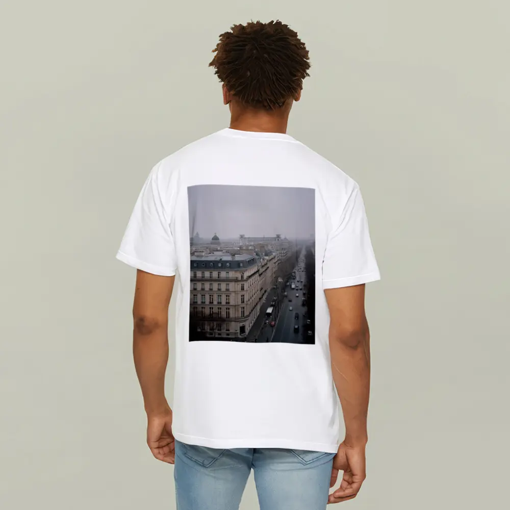 Paris Rooftop View Gray Overcast Boulevard – T-Shirts