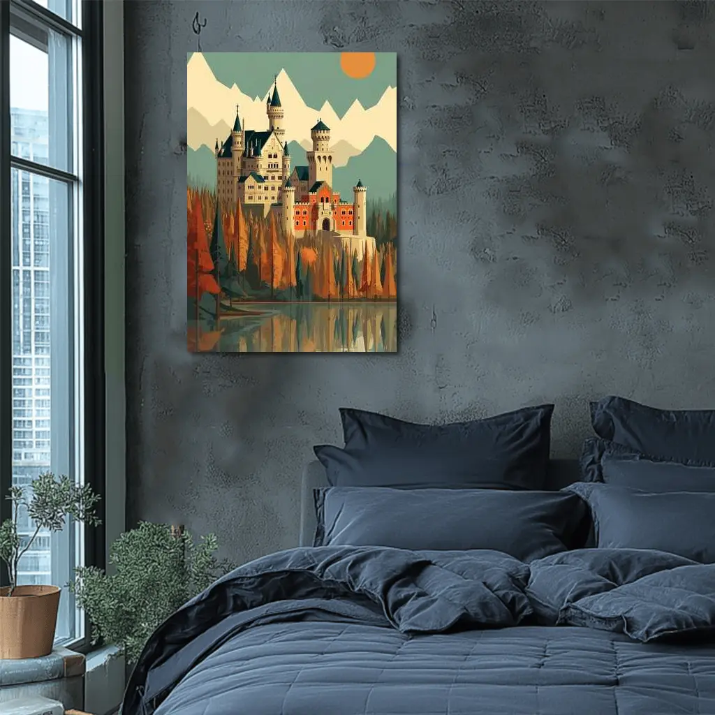Neuschwanstein Castle Autumn Mountains Flat Art – Wall Art