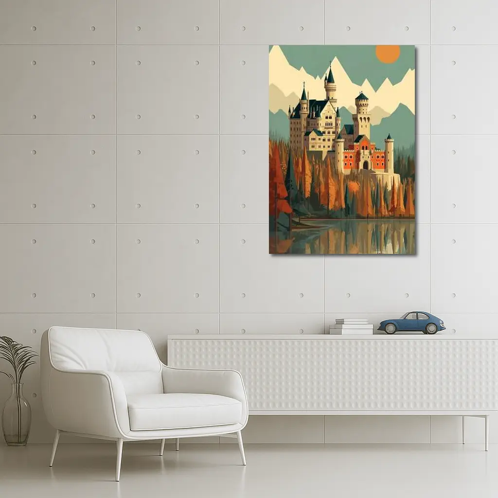 Neuschwanstein Castle Autumn Mountains Flat Art – Wall Art