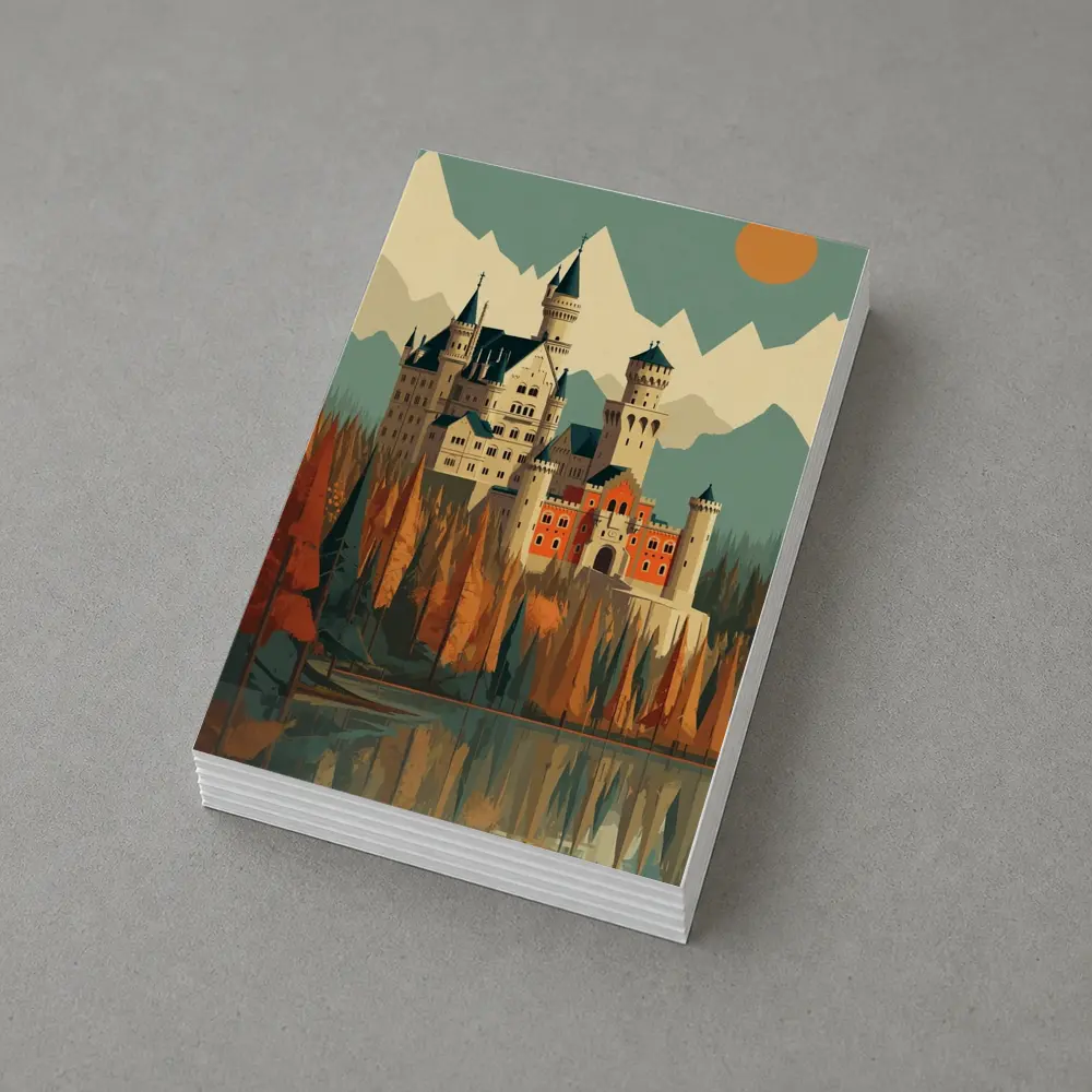 Neuschwanstein Castle Autumn Mountains Flat Art – Postcards