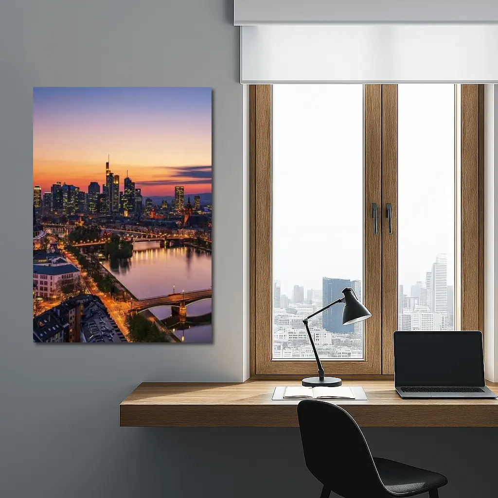 Frankfurt Skyline At Sunset Over River – Wall Art