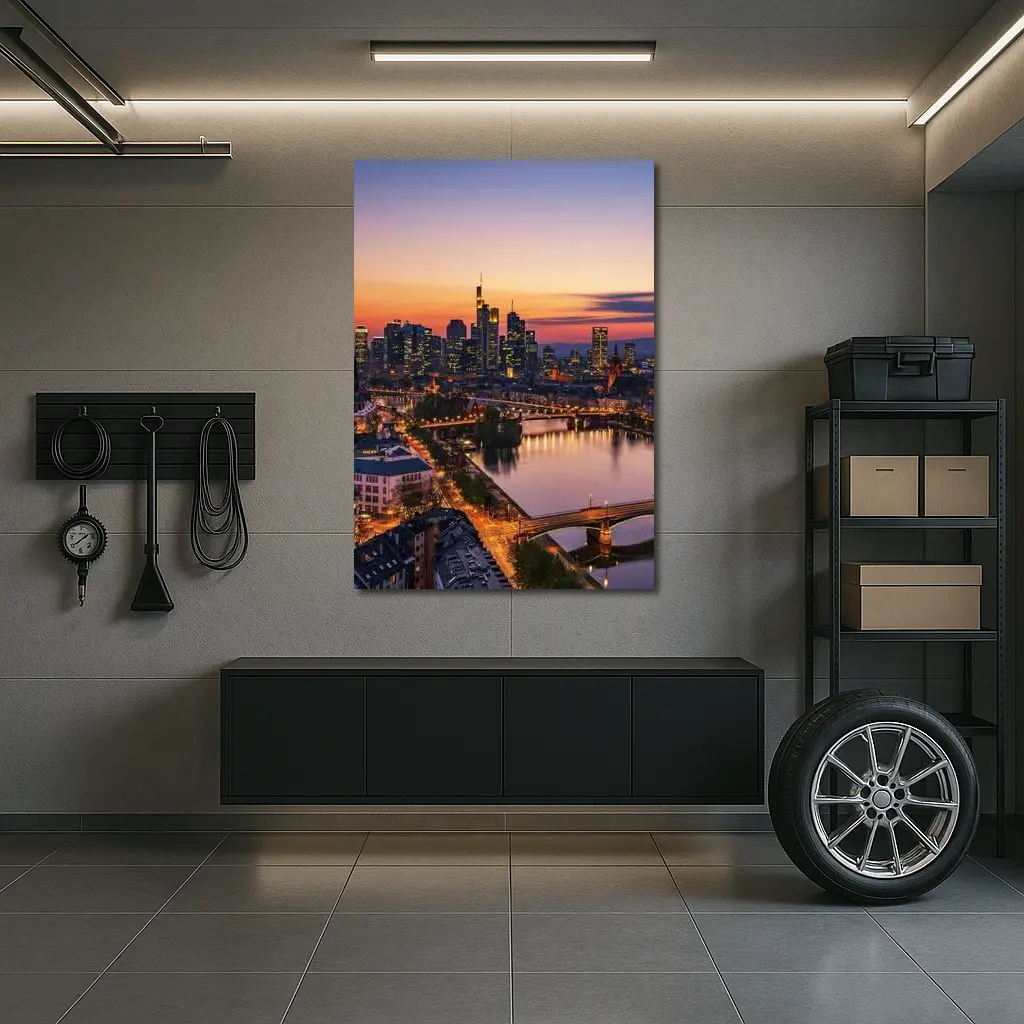 Frankfurt Skyline At Sunset Over River – Wall Art