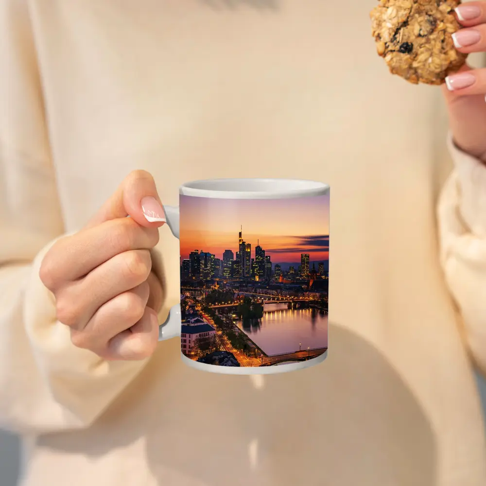 Frankfurt Skyline At Sunset Over River – Mugs