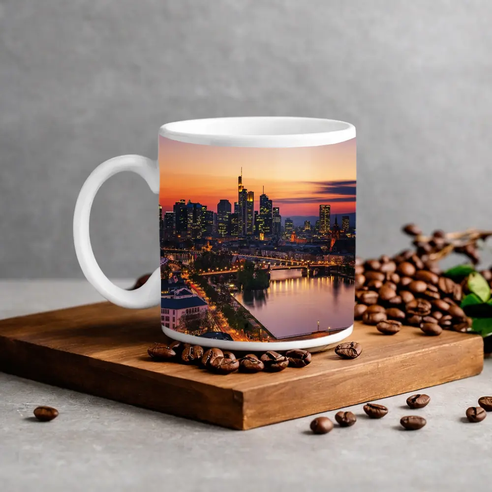 Frankfurt Skyline At Sunset Over River – Mugs