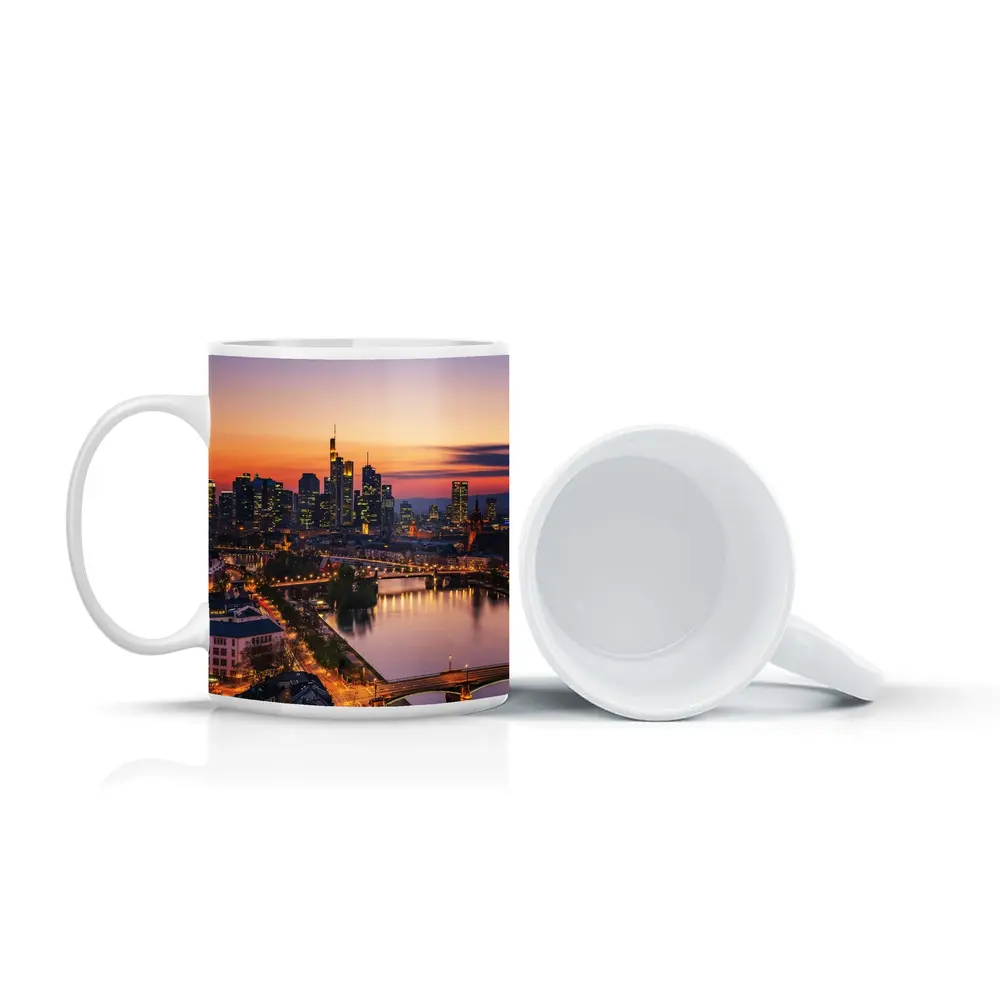 Frankfurt Skyline At Sunset Over River – Mugs